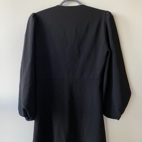 Zara Buttoned V Neck Balloon Sleeve Dress - Picture 6 of 7